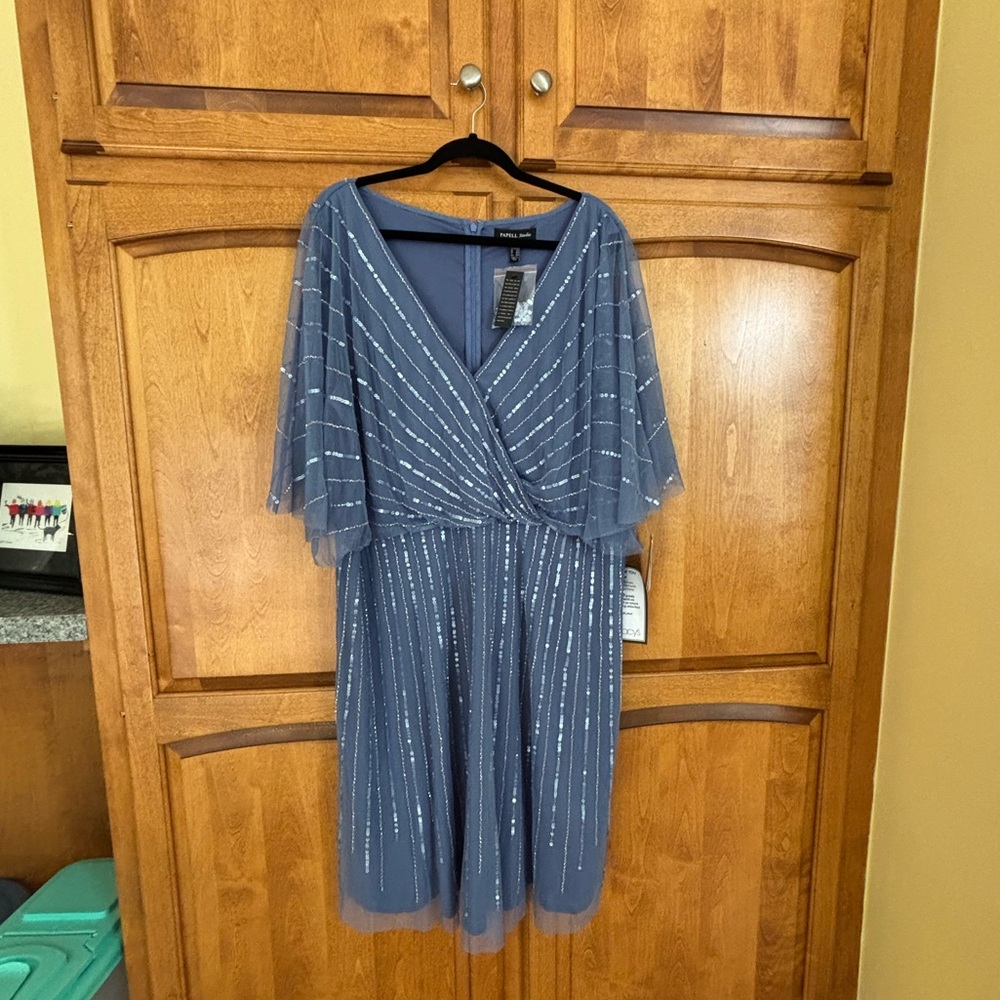 Adrianna Papell Blue Sequin Midi Dress